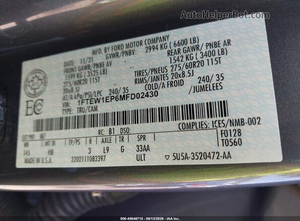 1FTEW1EP6MFD02430 2021 FORD F150 Gray ძრავის განყოფილების ხედი