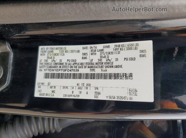 1FTEW1EP7GFD47039 2016 FORD F150 Black Շարժիչի բաժամունքի տեսք