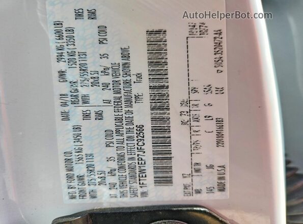 1FTEW1EP7JFC92566 2018 FORD F150 White VIN sticker view