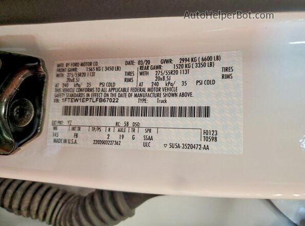 1FTEW1EP7LFB67022 2020 FORD F150 White Engine compartment view