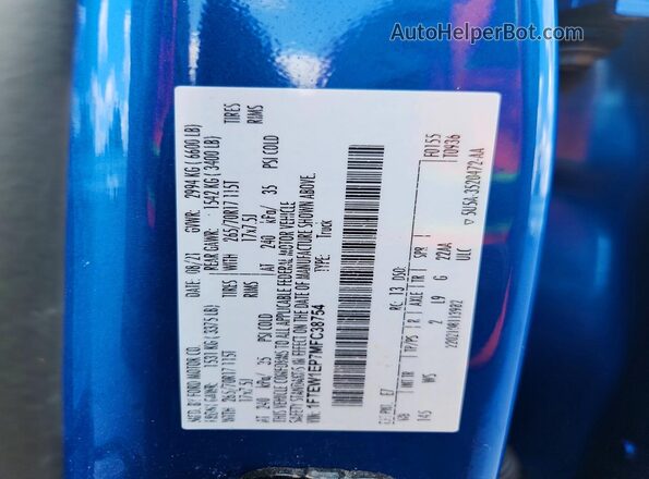 1FTEW1EP7MFC38754 2021 FORD F150 Blue VIN sticker view