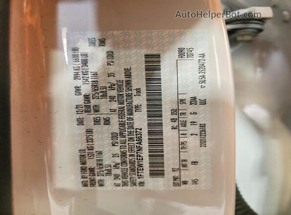 1FTEW1EP7NFA66372 2022 FORD F150 White Engine compartment view