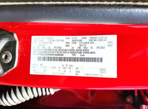 1FTEW1EP8HFA68698 2017 FORD F150 Red Շարժիչի բաժամունքի տեսք
