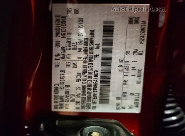 1FTEW1EP8HFA71679 2017 FORD F150 Red Շարժիչի բաժամունքի տեսք