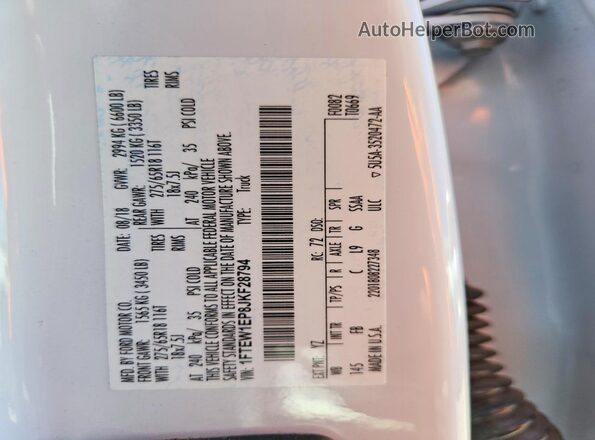 1FTEW1EP8JKF28794 2018 FORD F150 Белый Вид наклейки с VIN-кодом