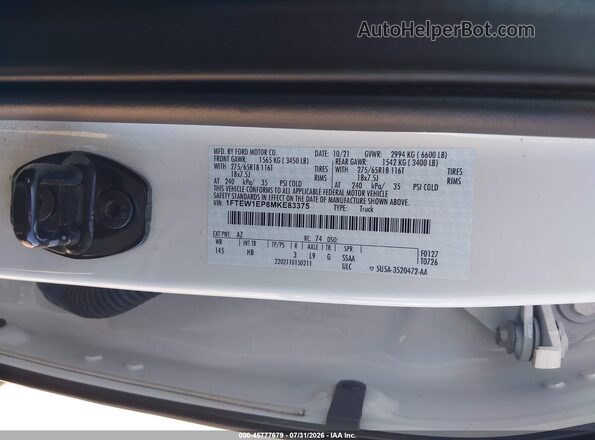1FTEW1EP8MKE83375 2021 FORD F150 Белый Вид подкапотного пространства