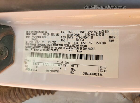 1FTEW1EP9JKC79874 2018 FORD F150 Белый Вид подкапотного пространства