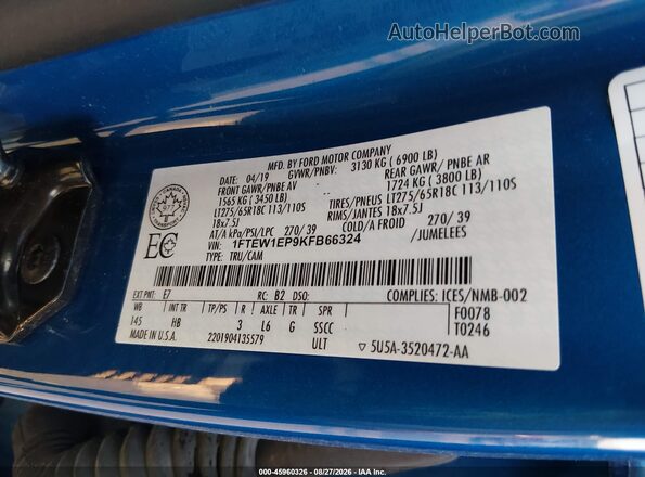 1FTEW1EP9KFB66324 2019 FORD F150 Blue Вид підкапотного простору