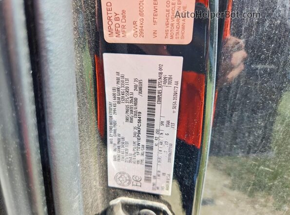 1FTEW1EP9KFC58419 2019 FORD F150 Black VIN კოდის სტიკერის ხედი
