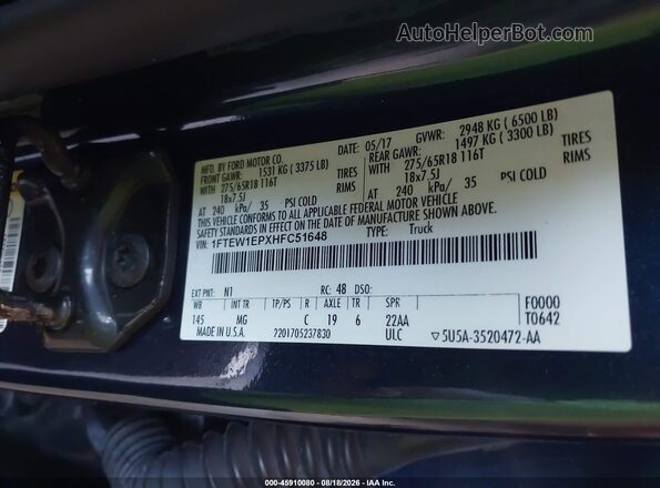 1FTEW1EPXHFC51648 2017 FORD F150 Blue Engine compartment view
