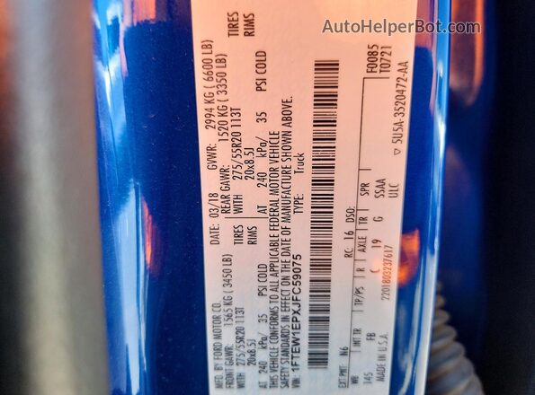 1FTEW1EPXJFC59075 2018 FORD F150 Blue Widok komory silnika
