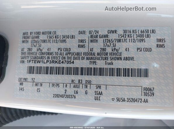 1FTEW1LP3RKE47054 2024 FORD F150 White ძრავის განყოფილების ხედი