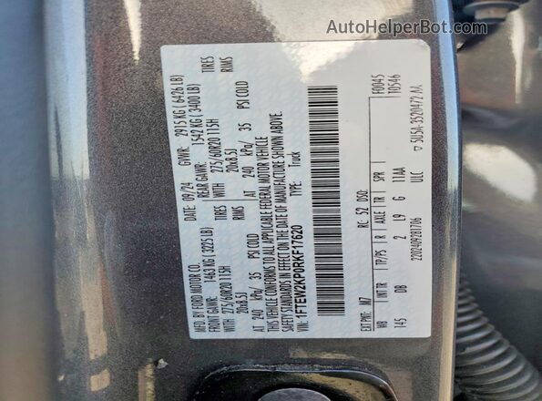 1FTEW2KP0RKF17620 2024 FORD F150 Gray VIN კოდის სტიკერის ხედი