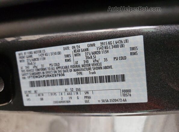 1FTEW2KP2RKE97936 2024 FORD F150 Gray Vista del compartimento del motor