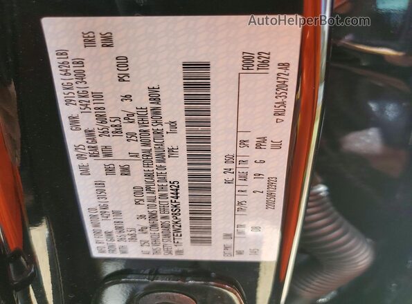 1FTEW2KP8SKF44425 2025 FORD F150 Black VIN კოდის სტიკერის ხედი