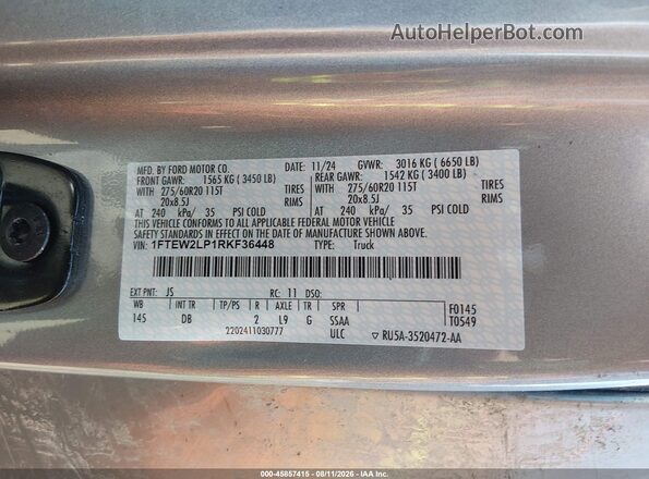 1FTEW2LP1RKF36448 2024 FORD F150 Silver Engine compartment view