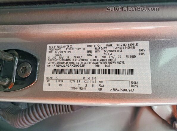 1FTEW2LP2RKD00925 2024 FORD F150 Silver Շարժիչի բաժամունքի տեսք