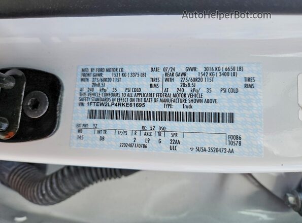 1FTEW2LP4RKE61695 2024 FORD F150 White Շարժիչի բաժամունքի տեսք
