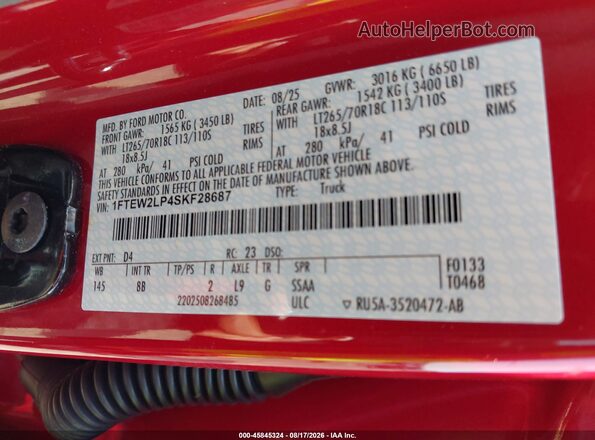1FTEW2LP4SKF28687 2025 FORD F150 Red Vista del compartimento del motor
