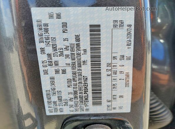 1FTEW2LP8SKE91627 2025 FORD F150 Gray VIN կոդի պիտակի տեսք
