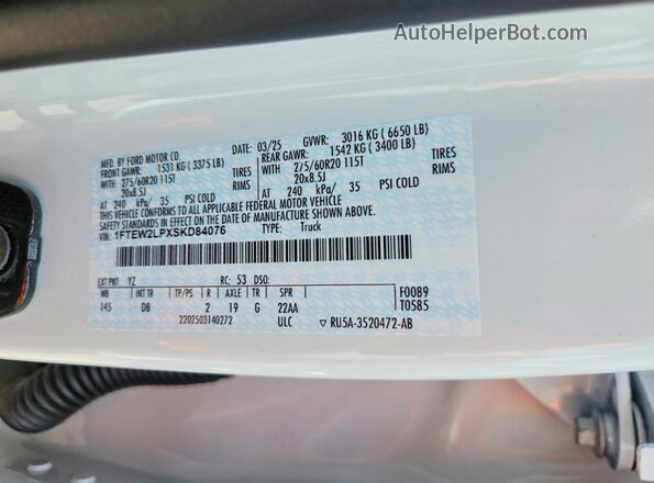1FTEW2LPXSKD84076 2025 FORD F150 White Engine compartment view