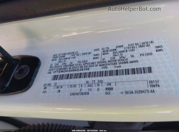 1FTEW3K55RKE39159 2024 FORD F150 White Вид підкапотного простору
