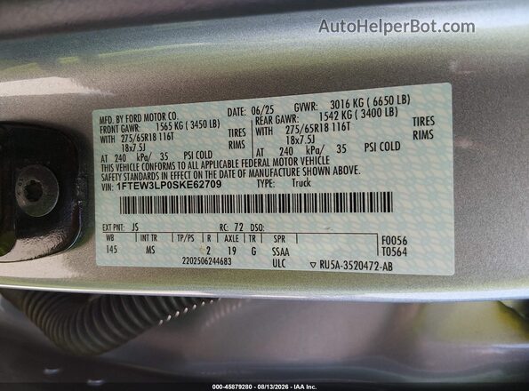 1FTEW3LP0SKE62709 2025 FORD F150 Silver Widok komory silnika