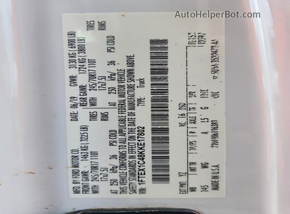 1FTEX1C48KKE17802 2019 FORD F150 White Vista del compartimento del motor