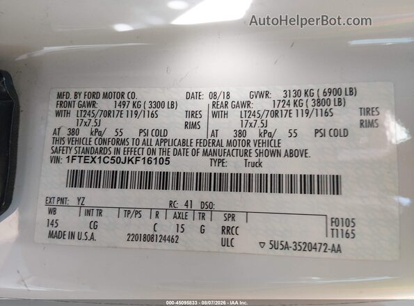 1FTEX1C50JKF16105 2018 FORD F150 White Engine compartment view