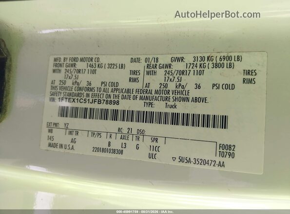 1FTEX1C51JFB78898 2018 FORD F150 Белый Вид подкапотного пространства