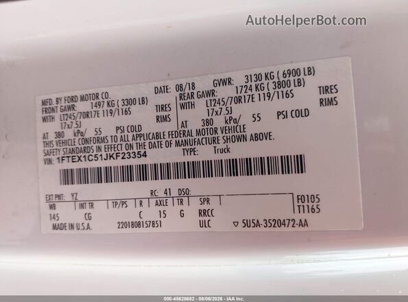 1FTEX1C51JKF23354 2018 FORD F150 White Widok komory silnika
