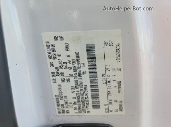 1FTEX1C52JKF39353 2018 FORD F150 White VIN კოდის სტიკერის ხედი