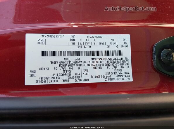 1FTEX1C53NFA50538 2022 FORD F150 Red Widok komory silnika