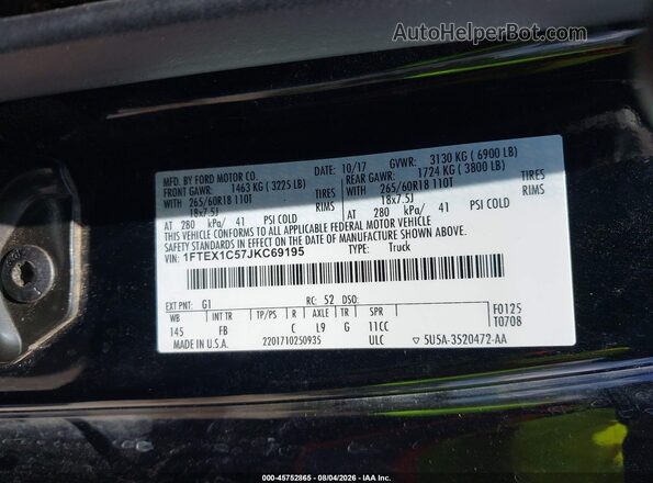 1FTEX1C57JKC69195 2018 FORD F150 Black Widok komory silnika