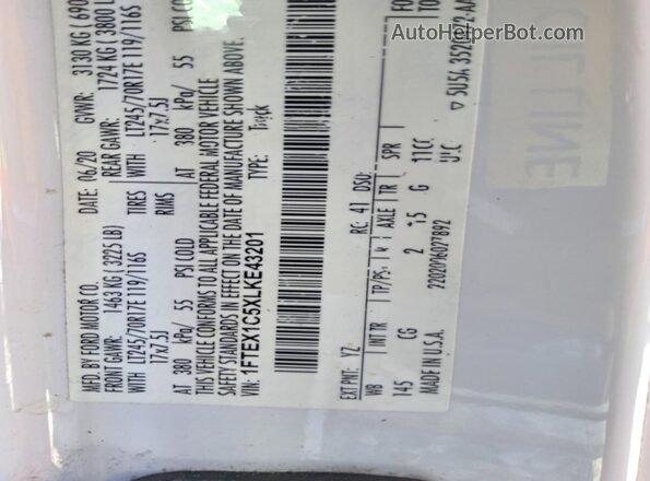 1FTEX1C5XLKE43201 2020 FORD F150 White Widok komory silnika