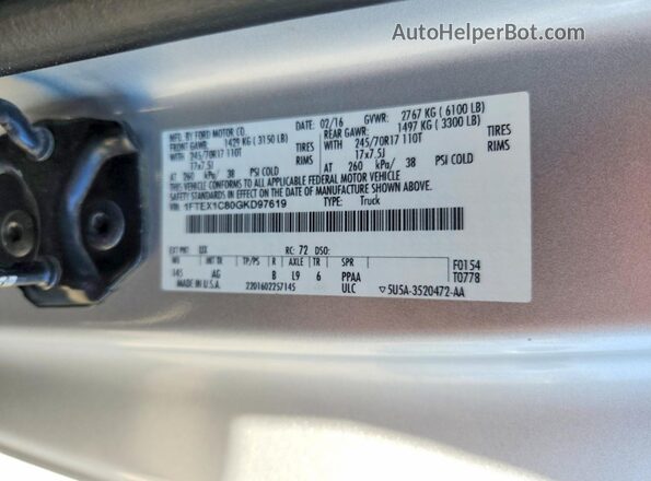 1FTEX1C80GKD97619 2016 FORD F150 White Շարժիչի բաժամունքի տեսք