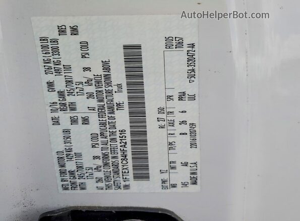 1FTEX1C84HFA21516 2017 FORD F150 White Շարժիչի բաժամունքի տեսք
