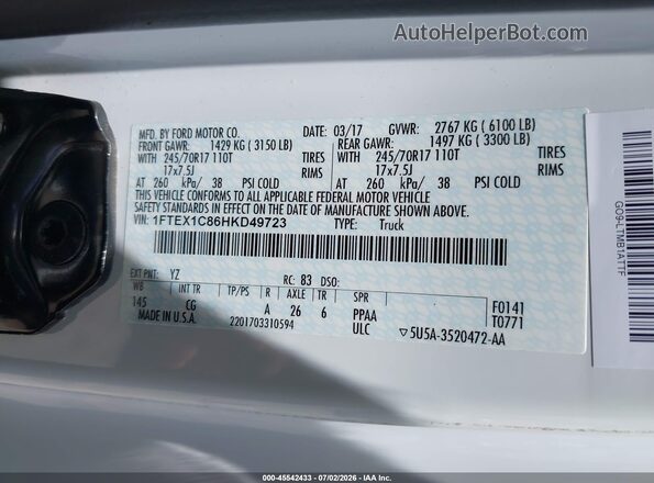1FTEX1C86HKD49723 2017 FORD F150 Белый Вид подкапотного пространства