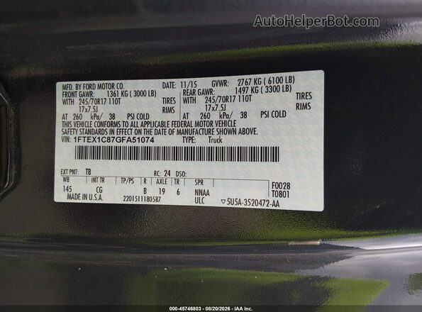 1FTEX1C87GFA51074 2016 FORD F150 Gray ძრავის განყოფილების ხედი