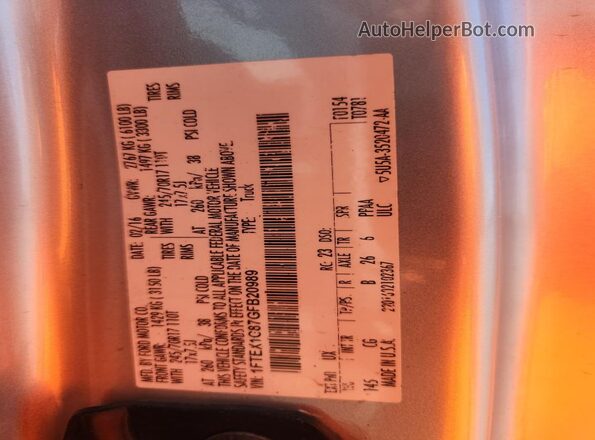 1FTEX1C87GFB20989 2016 FORD F150 Silver Vista del compartimento del motor