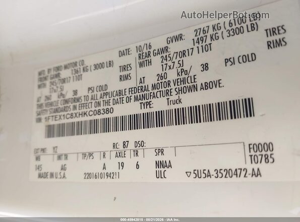 1FTEX1C8XHKC08380 2017 FORD F150 White Widok komory silnika
