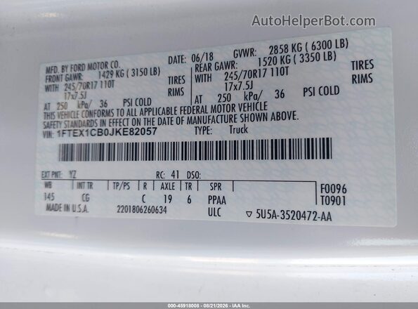 1FTEX1CB0JKE82057 2018 FORD F150 Белый Вид подкапотного пространства