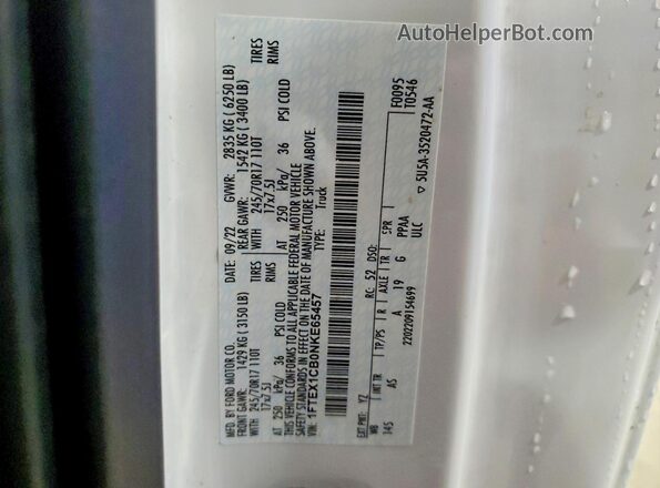 1FTEX1CB0NKE65457 2022 FORD F150 White Vista del compartimento del motor