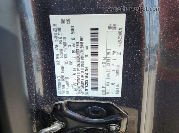 1FTEX1CB1JFE01494 2018 FORD F150 Gray Widok naklejki z numerem VIN
