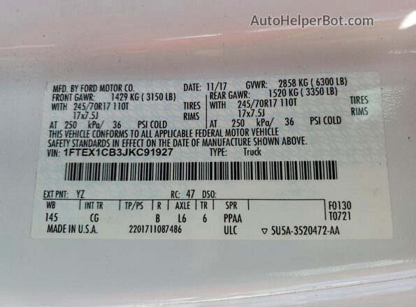 1FTEX1CB3JKC91927 2018 FORD F150 White Вид підкапотного простору