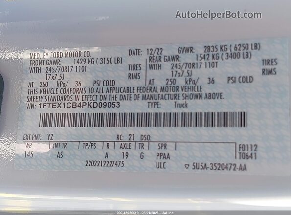 1FTEX1CB4PKD09053 2023 FORD F150 White ძრავის განყოფილების ხედი