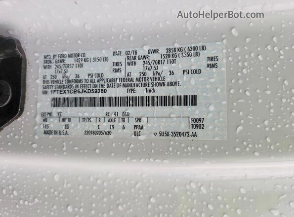 1FTEX1CB6JKD59380 2018 FORD F150 White Շարժիչի բաժամունքի տեսք