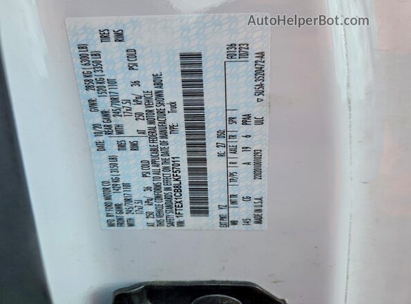1FTEX1CB8LKF57011 2020 FORD F150 White 