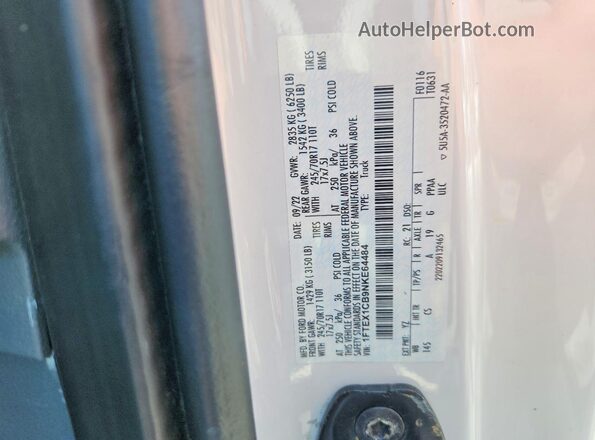 1FTEX1CB9NKE64484 2022 FORD F150 White Вид наклейки з VIN-кодом