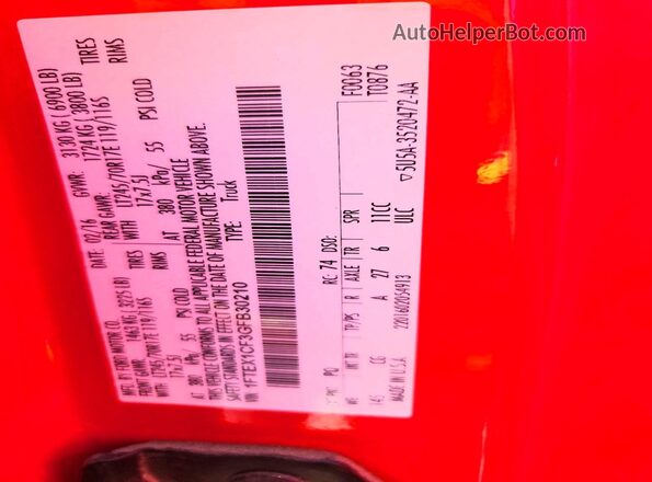 1FTEX1CF3GFB30210 2016 FORD F150 Красный Вид подкапотного пространства